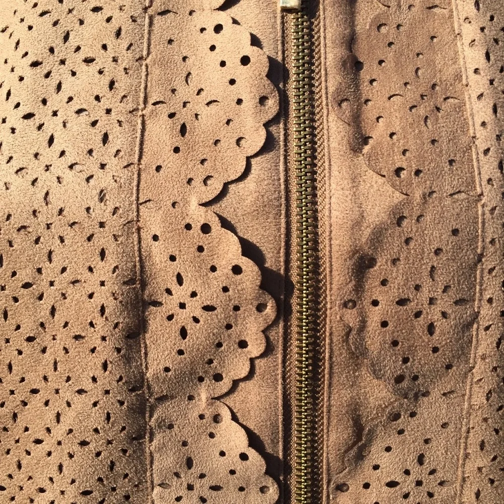 Chico’s Faux Suede Laser Cut Zip Jacket - Picture 3 of 10